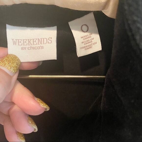Weekends by Chico’s Black Velour Jacket w/ Silver - Picture 5 of 7